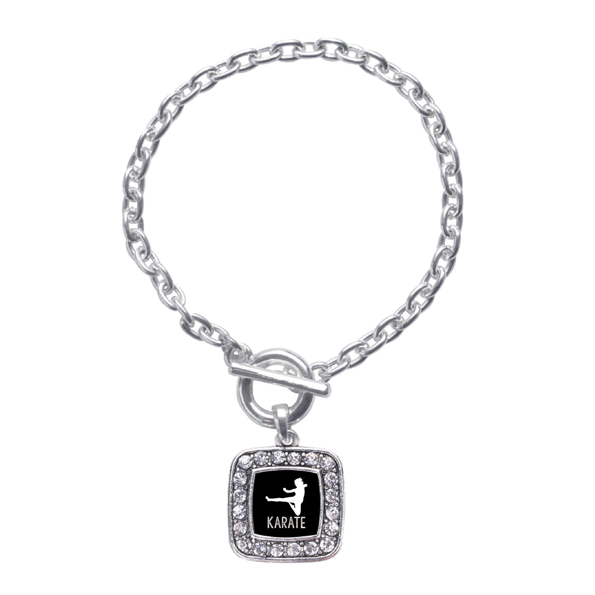 Silver Karate Square Charm Toggle Bracelet