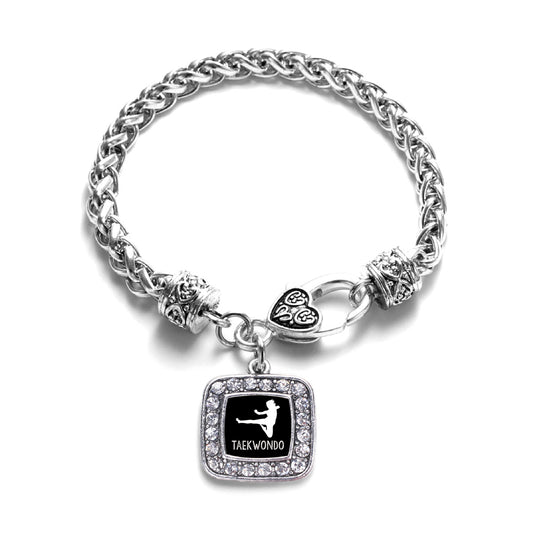 Silver Taekwondo Square Charm Braided Bracelet