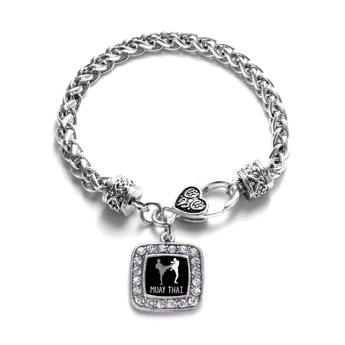 Silver Muay Thai Square Charm Braided Bracelet