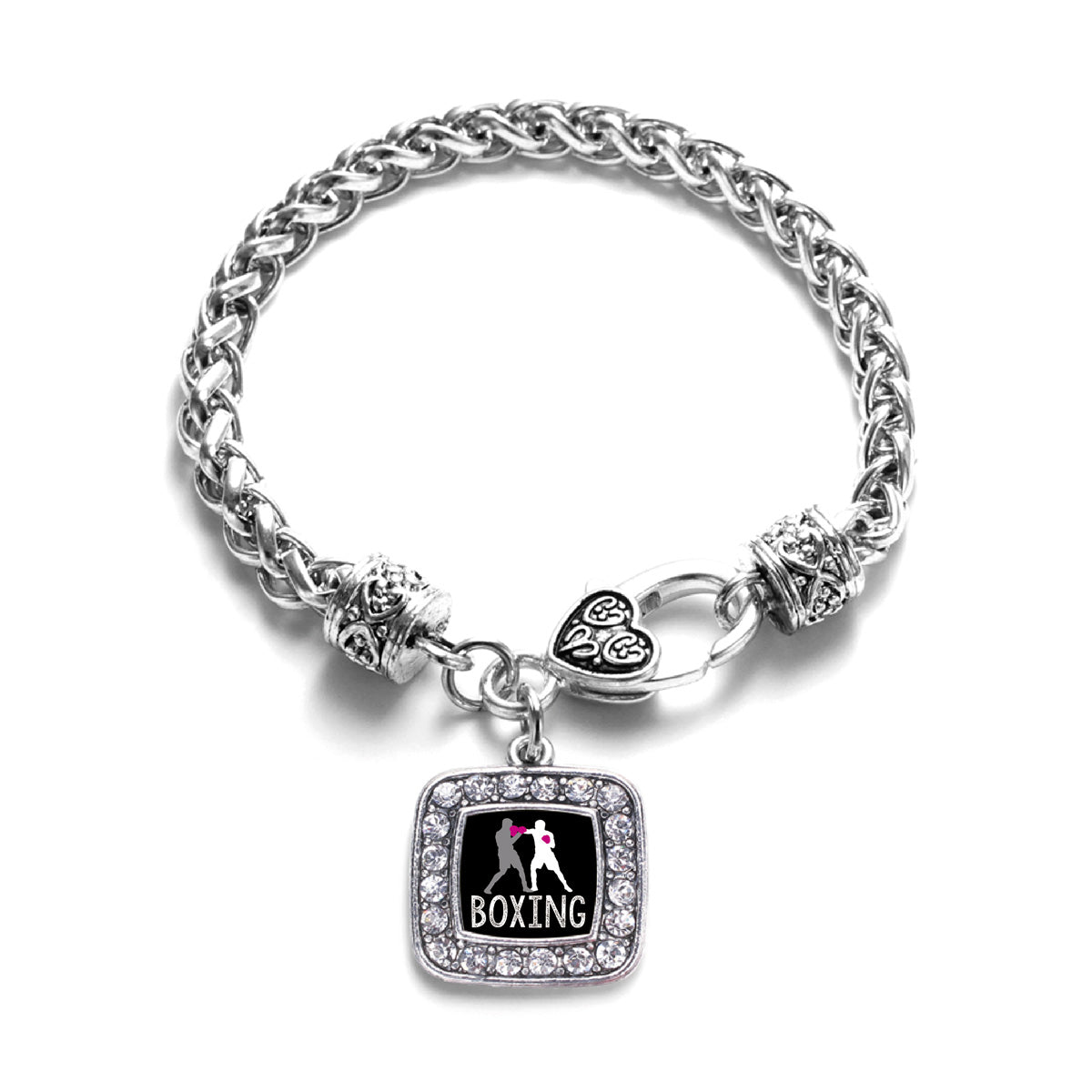 Silver Boxing Square Charm Braided Bracelet