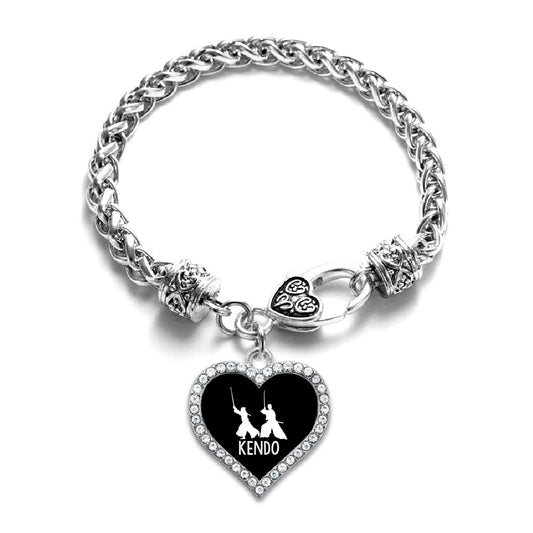 Silver Kendo Open Heart Charm Toggle Bracelet