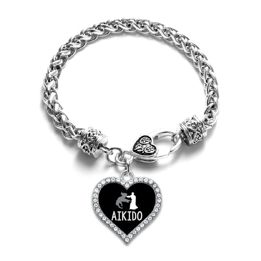 Silver Jiu-jitsu Open Heart Charm Toggle Bracelet