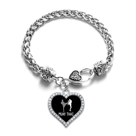 Silver Muay Thai Open Heart Charm Braided Bracelet