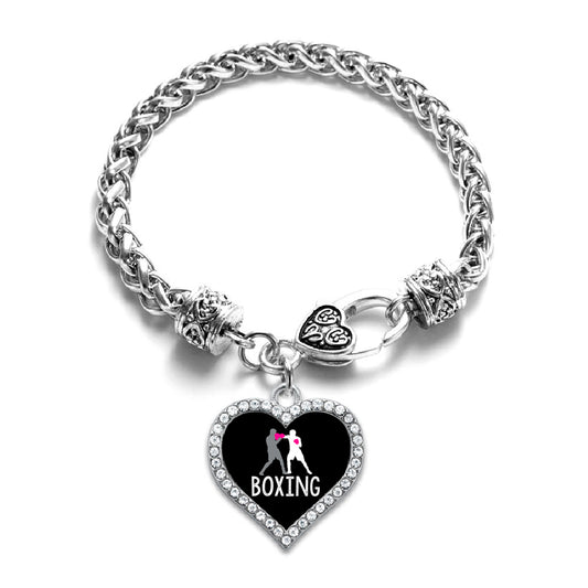 Silver Boxing Open Heart Charm Toggle Bracelet