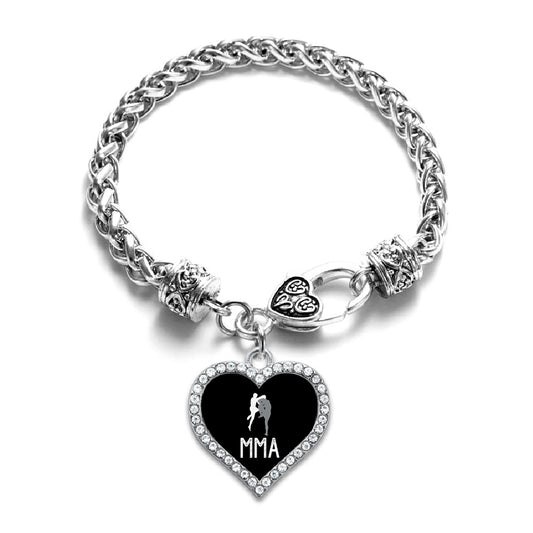 Silver MMA Open Heart Charm Toggle Bracelet