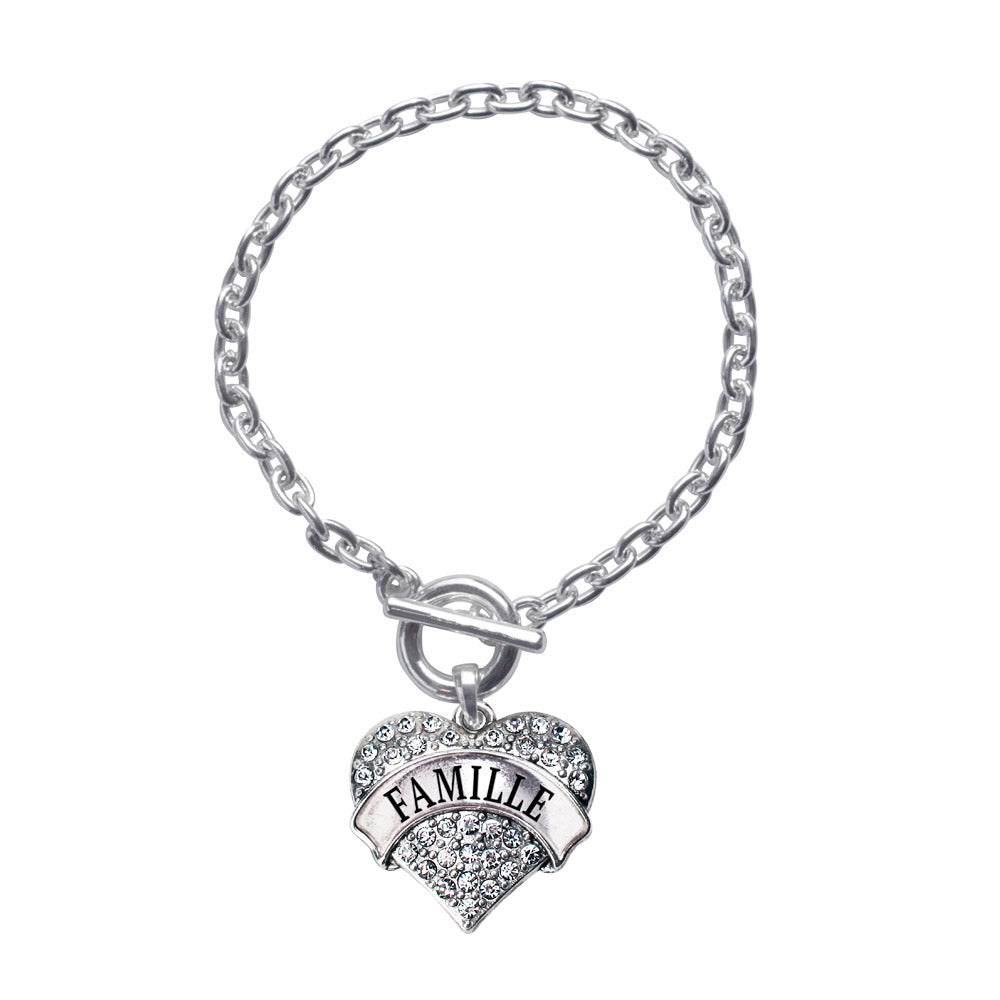 Silver Famille (French) Pave Heart Charm Toggle Bracelet