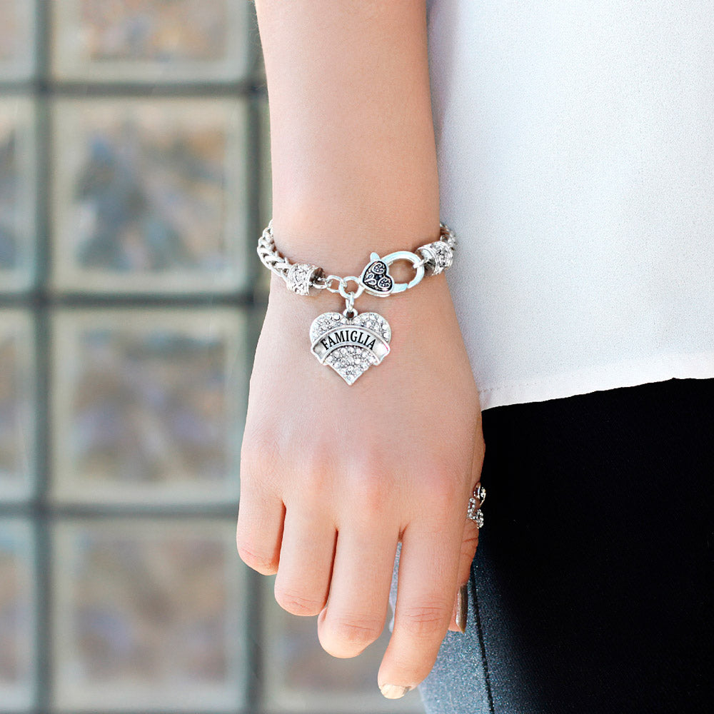 Silver Famiglia (Italian) Pave Heart Charm Braided Bracelet