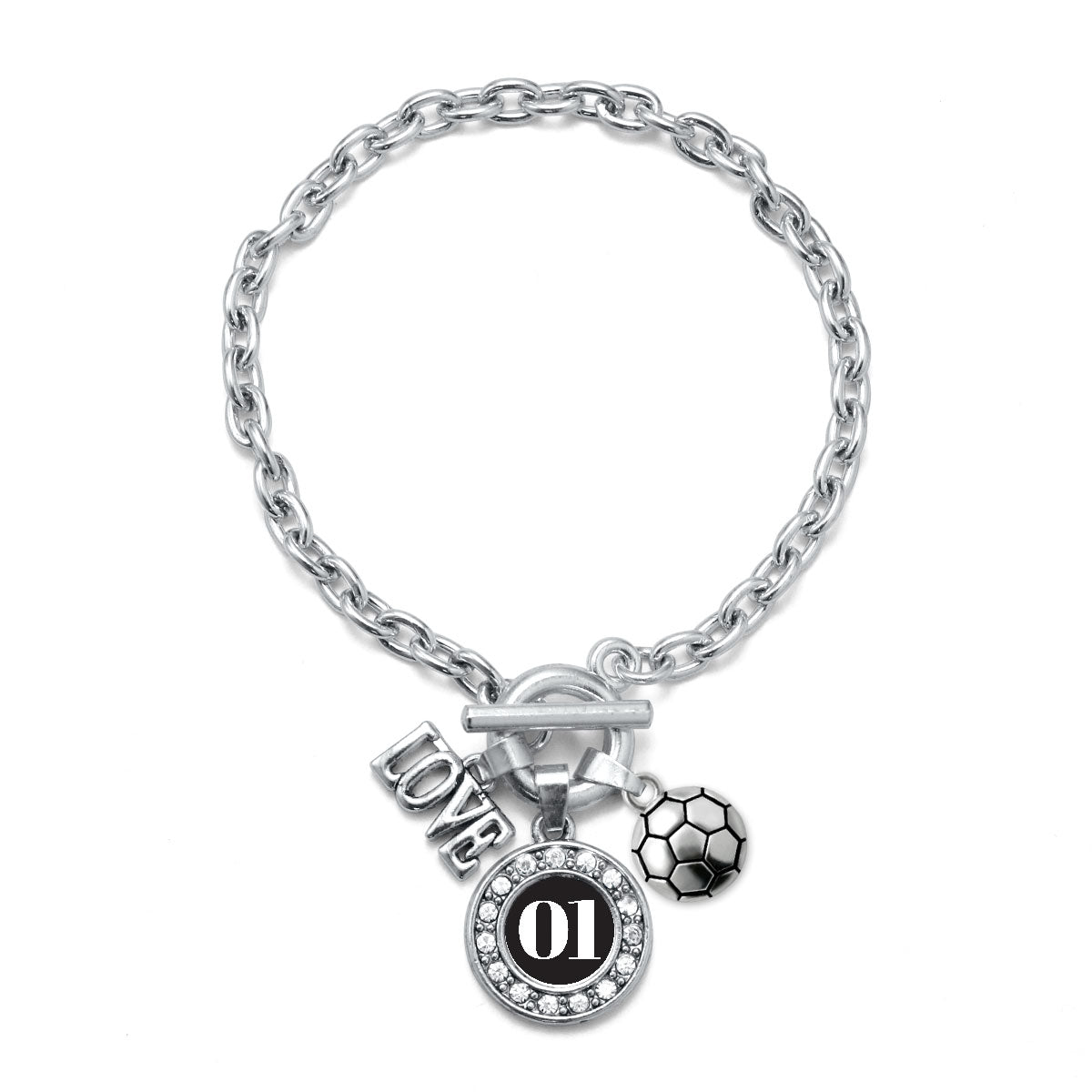 Silver Soccer - Sports Number 01 Circle Charm Toggle Bracelet