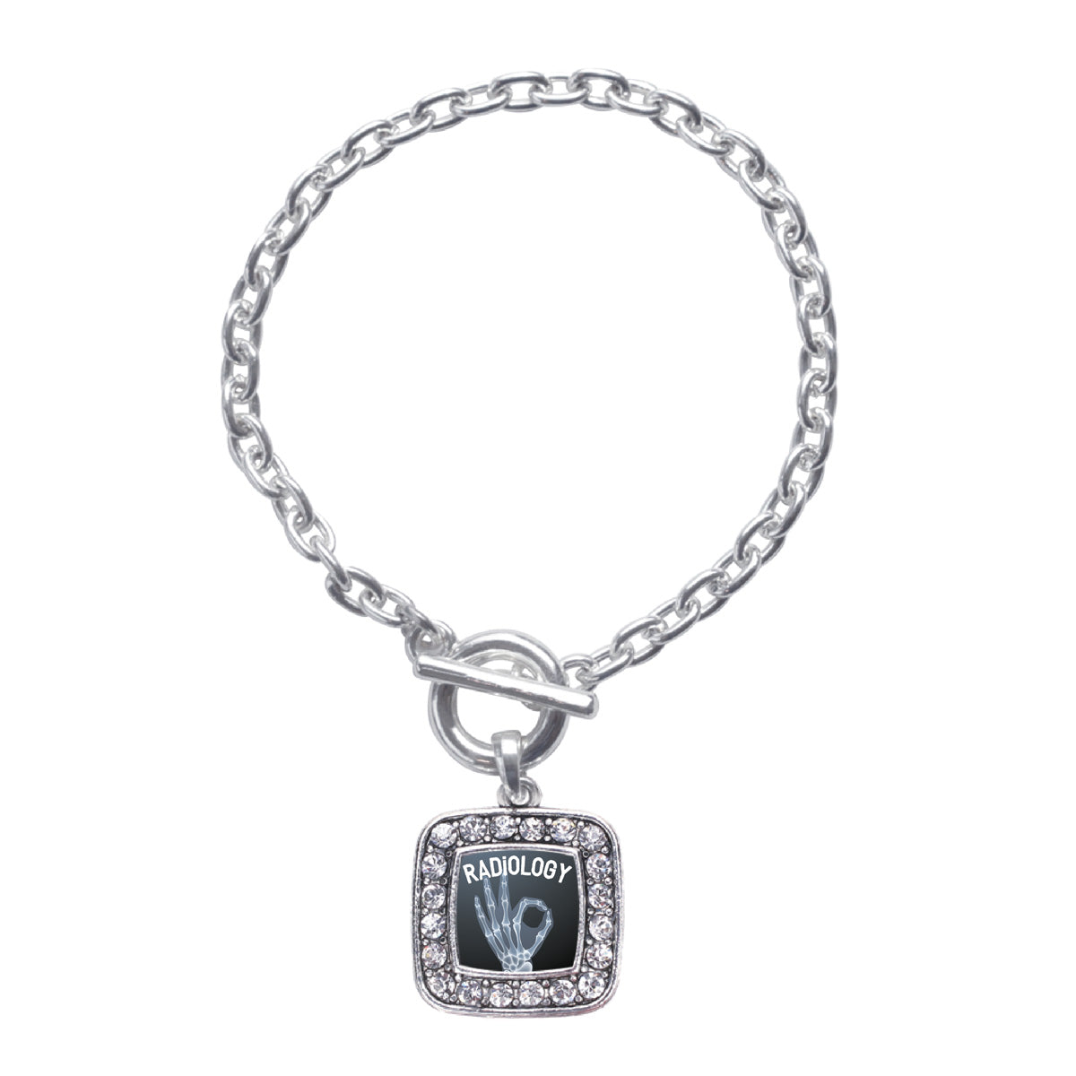 Silver Radiology Square Charm Toggle Bracelet