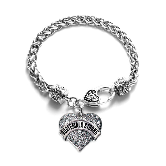 Silver Guatemala Strong Pave Heart Charm Braided Bracelet