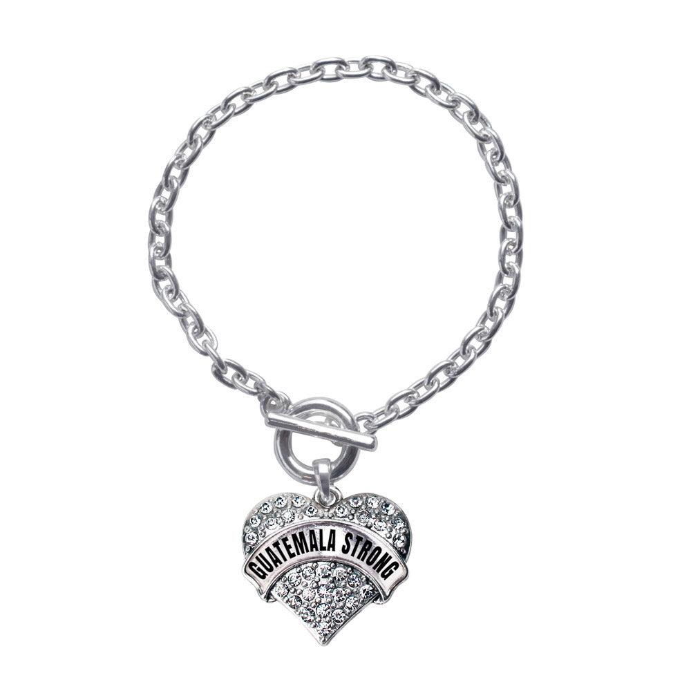 Silver Guatemala Strong Pave Heart Charm Toggle Bracelet