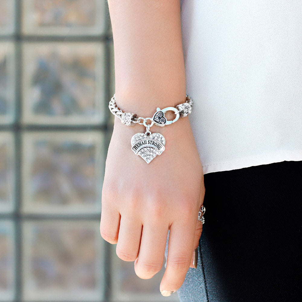 Silver Hawaii Strong Pave Heart Charm Braided Bracelet