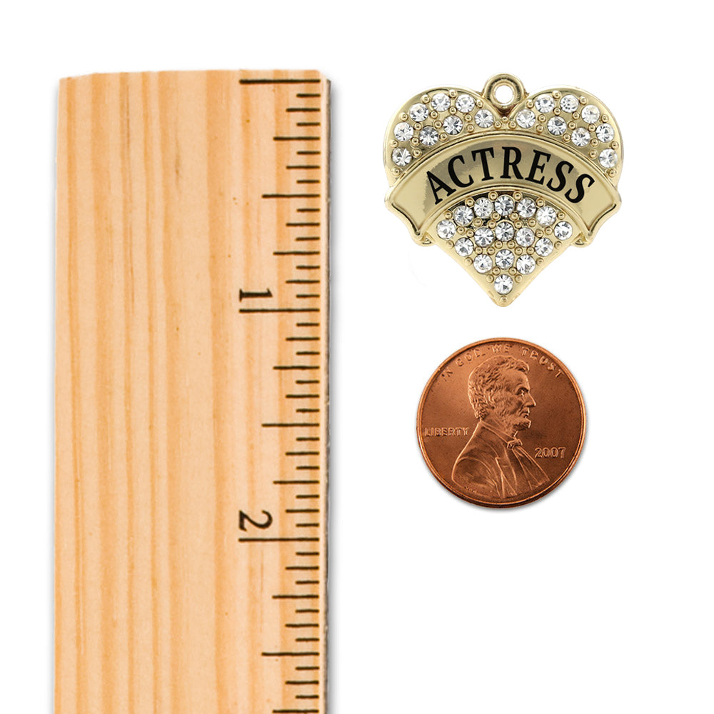 Gold Actress Pave Heart Charm Toggle Bracelet