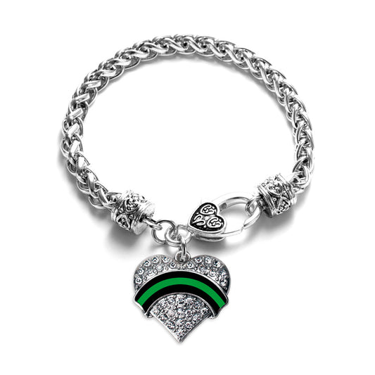 Silver Federal Agent Support Pave Heart Charm Braided Bracelet