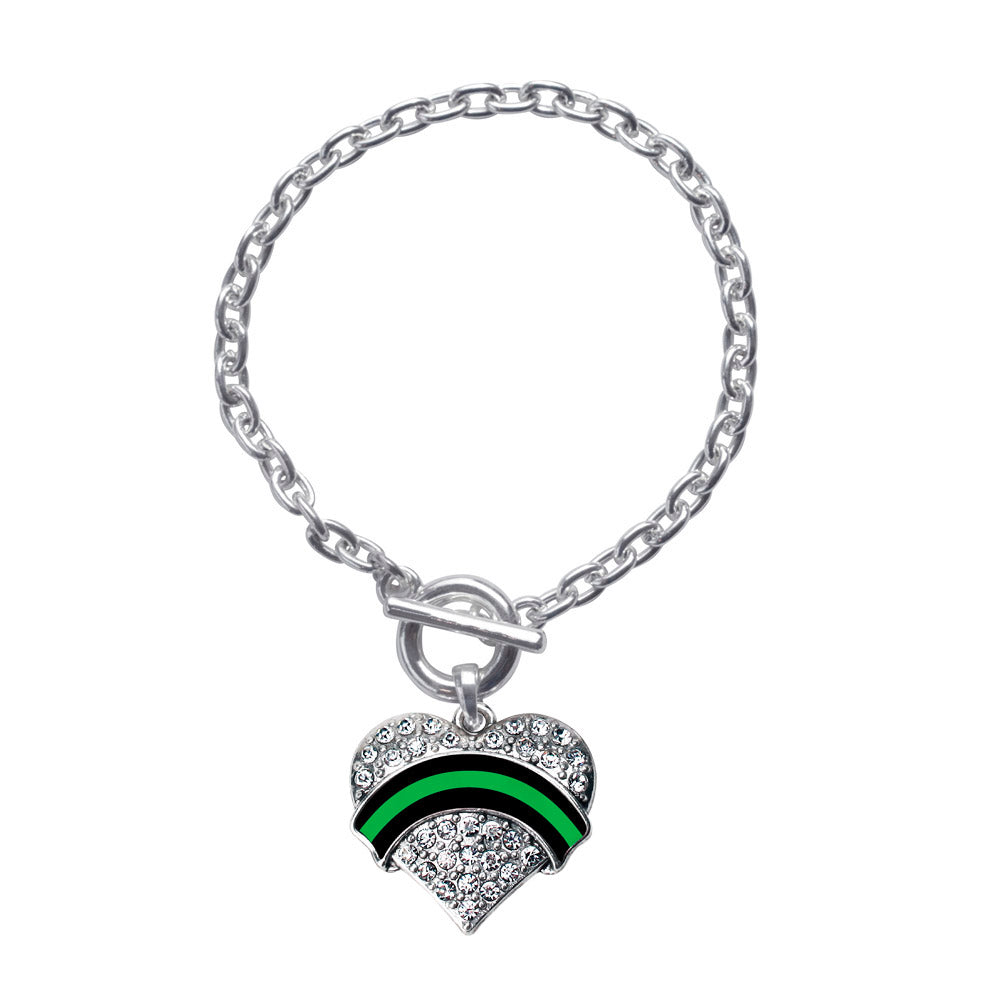 Silver Federal Agent Support Pave Heart Charm Toggle Bracelet