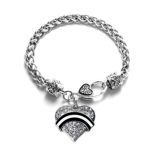 Silver EMS Support Pave Heart Charm Braided Bracelet