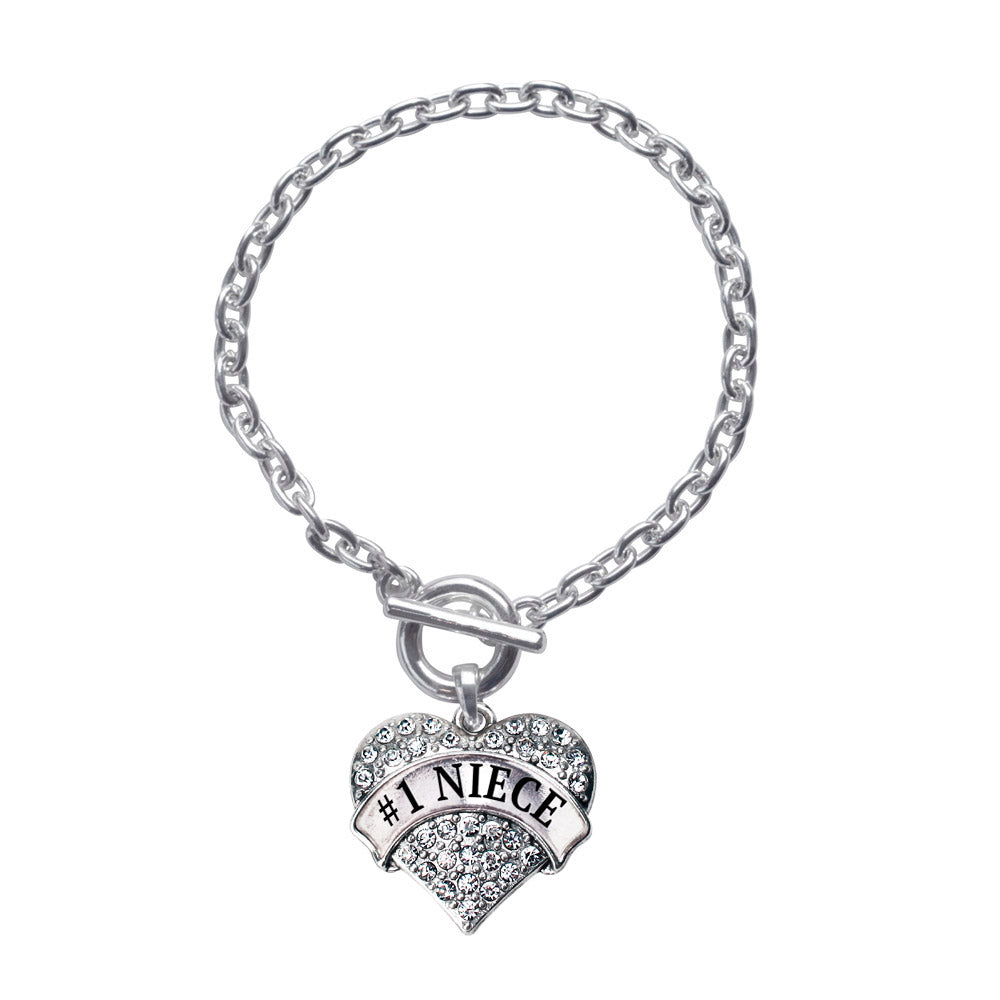 Silver #1 Niece Pave Heart Charm Toggle Bracelet