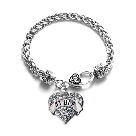 Silver #1 BFF Pave Heart Charm Braided Bracelet