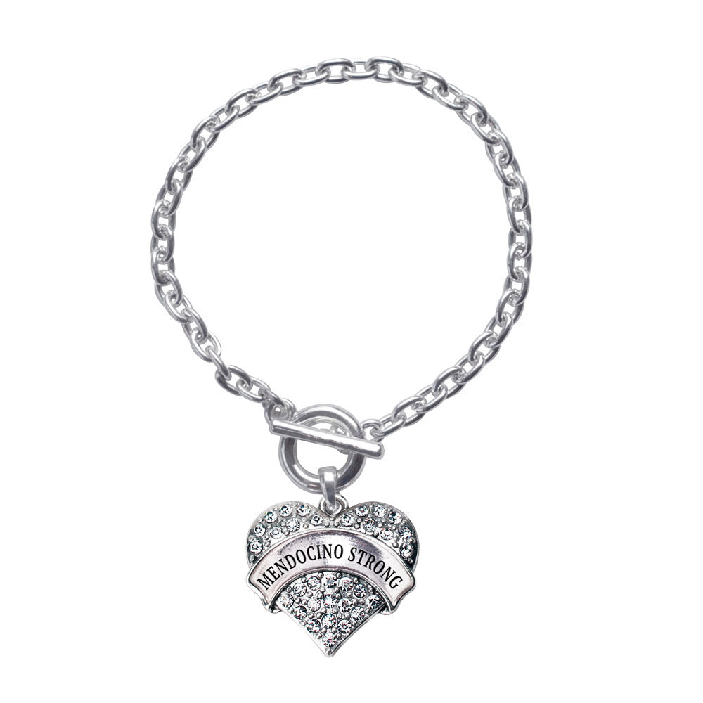 Silver Mendocino Strong Pave Heart Charm Toggle Bracelet