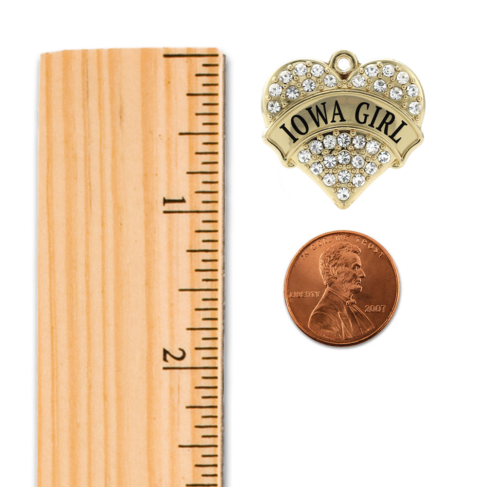 Gold Iowa Girl Pave Heart Charm Toggle Bracelet