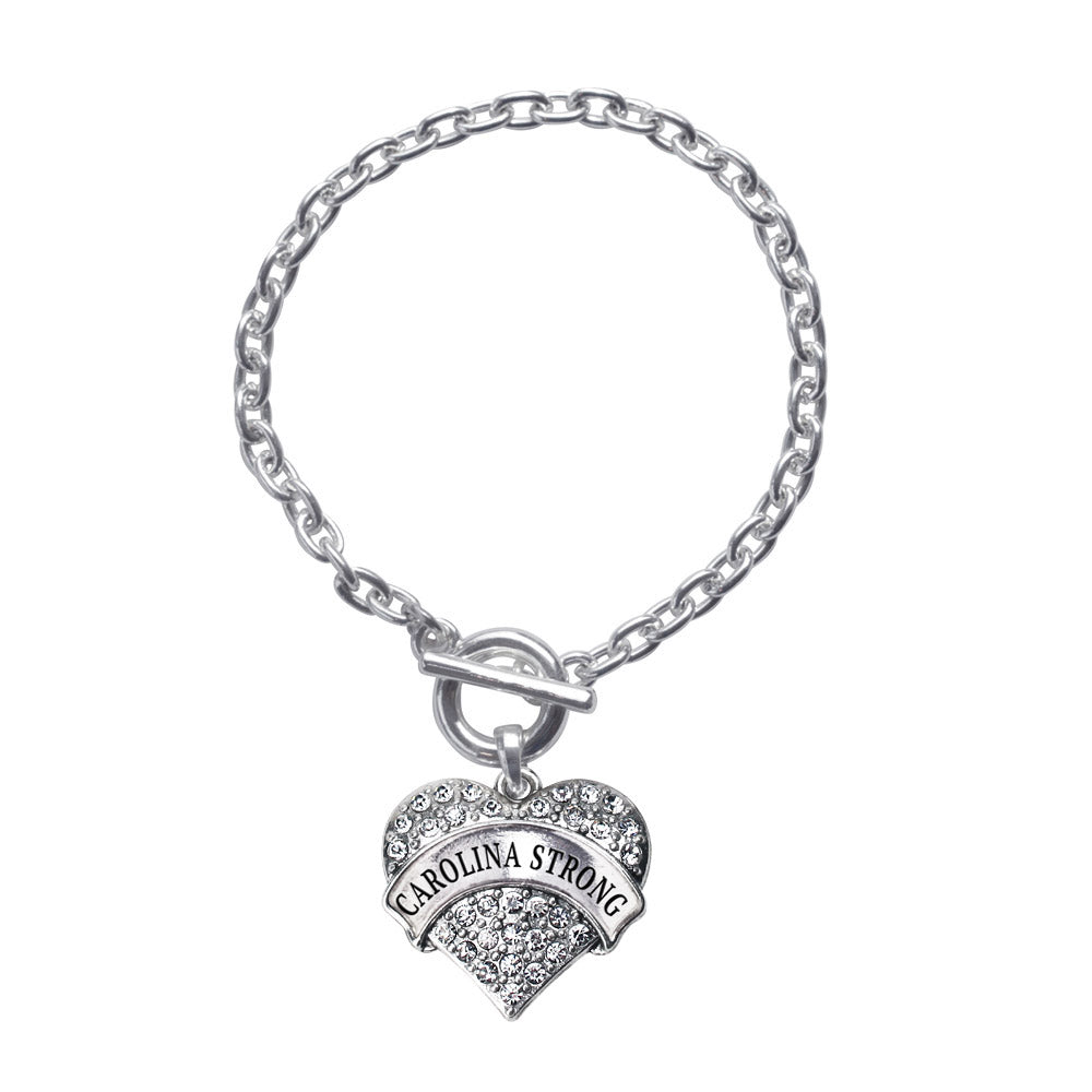 Silver Carolina Strong Pave Heart Charm Toggle Bracelet