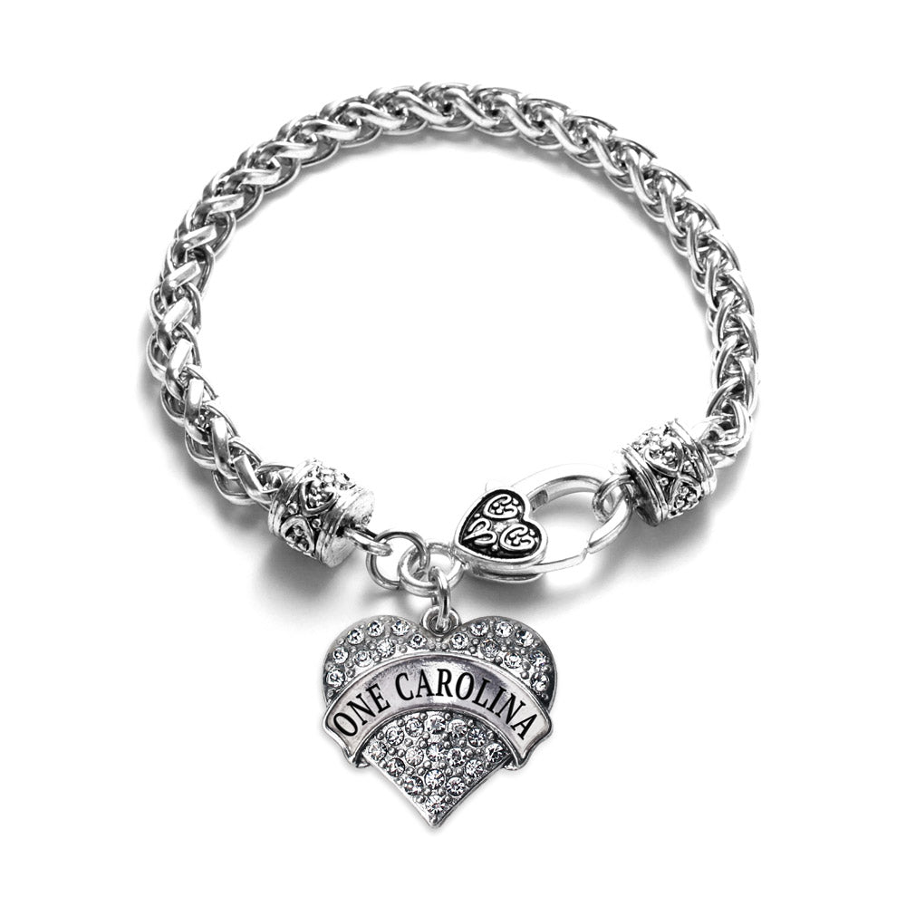 Silver One Carolina - Carolina Strong Support Pave Heart Charm Braided Bracelet