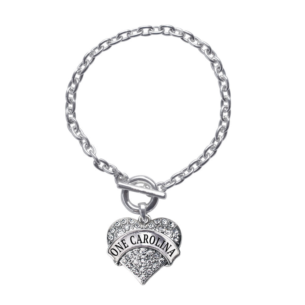 Silver One Carolina - Carolina Strong Support Pave Heart Charm Toggle Bracelet