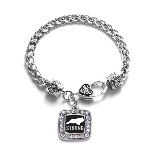 Silver North Carolina Strong Square Charm Braided Bracelet