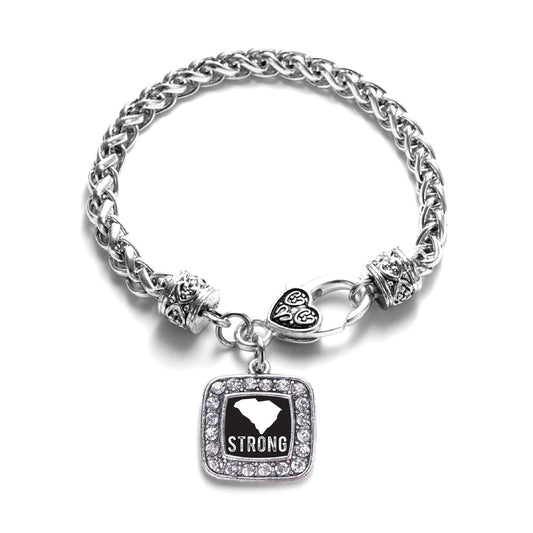 Silver South Carolina Strong Square Charm Braided Bracelet