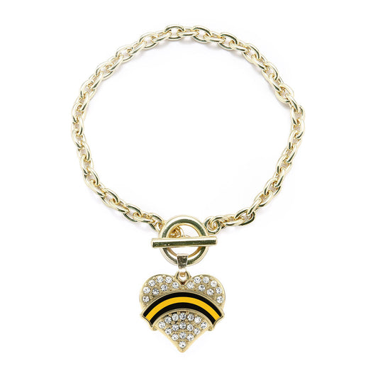 Gold Dispatcher Support Pave Heart Charm Toggle Bracelet