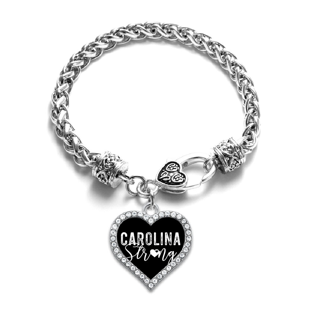 Silver Carolina Strong Open Heart Charm Braided Bracelet
