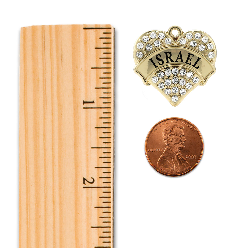 Gold Israel Pave Heart Charm Toggle Bracelet