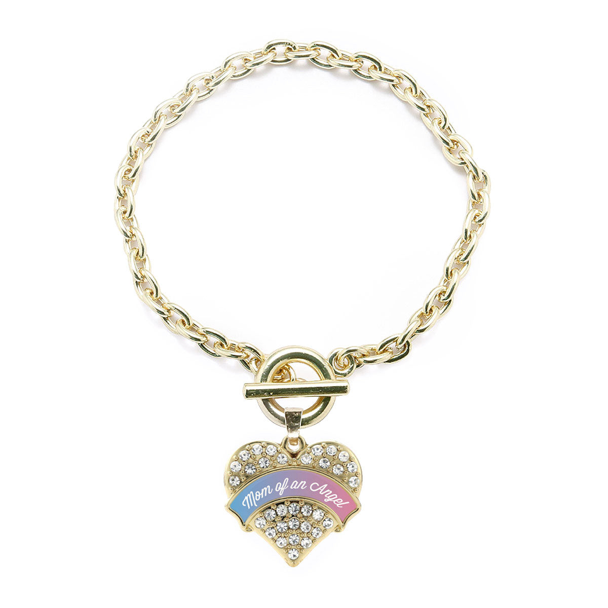 Gold Mom of an Angel Pave Heart Charm Toggle Bracelet