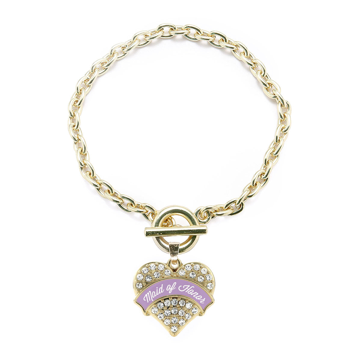Gold Lavender Maid of Honor Pave Heart Charm Toggle Bracelet