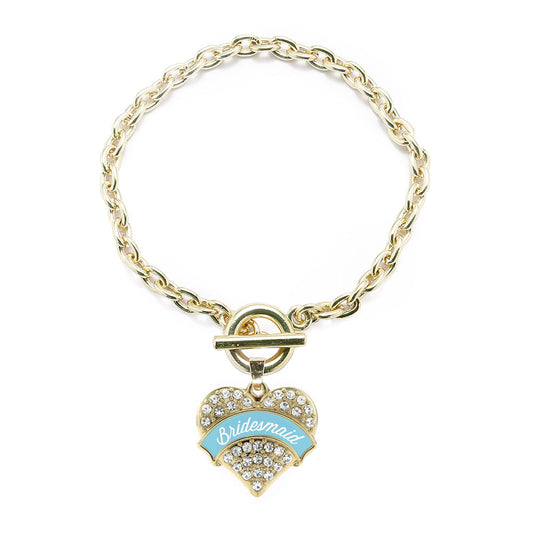 Gold Light Blue Bridesmaid Pave Heart Charm Toggle Bracelet