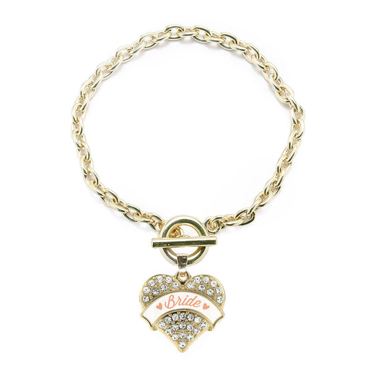 Gold Peach Bride Pave Heart Charm Toggle Bracelet