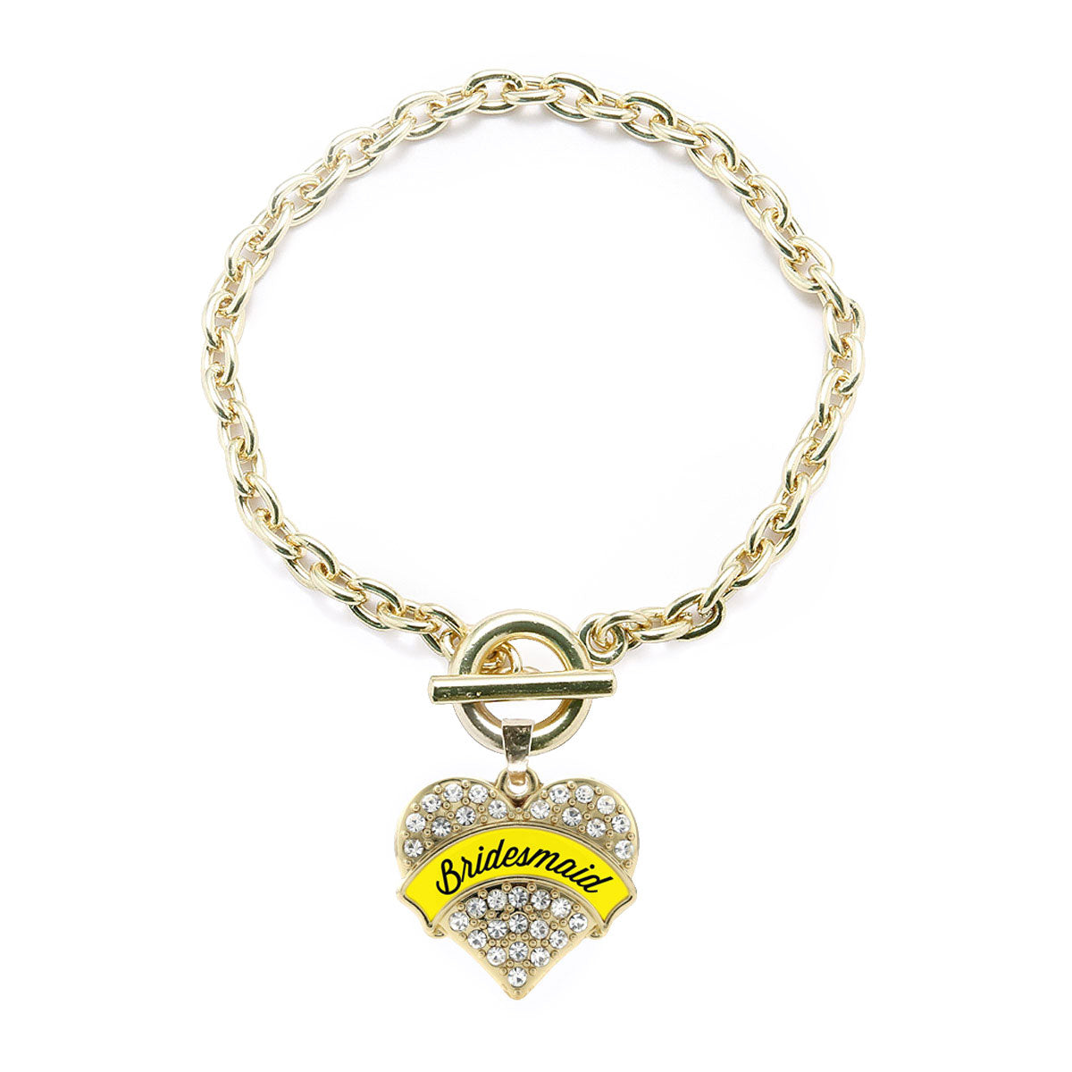 Gold Yellow Bridesmaid Pave Heart Charm Toggle Bracelet