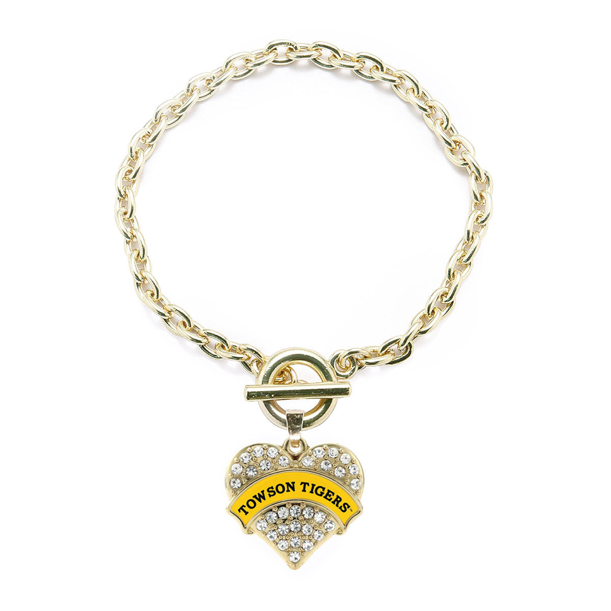 Gold Towson University Tigers [NCAA] Pave Heart Charm Toggle Bracelet