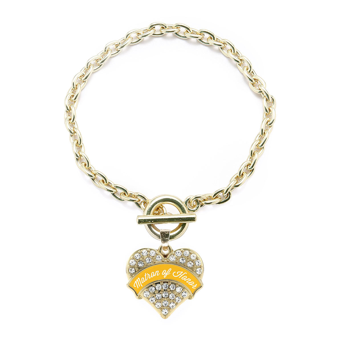 Gold Marigold Matron of Honor Pave Heart Charm Toggle Bracelet