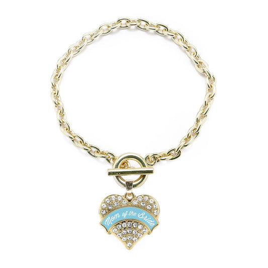 Gold Light Blue Mom of the Bride Pave Heart Charm Toggle Bracelet