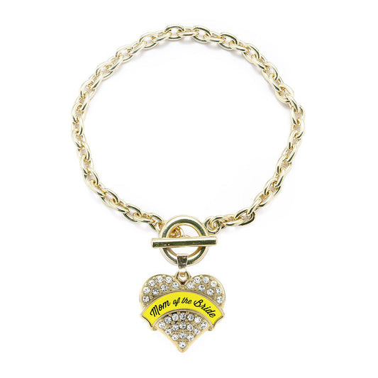 Gold Yellow Mom of the Bride Pave Heart Charm Toggle Bracelet