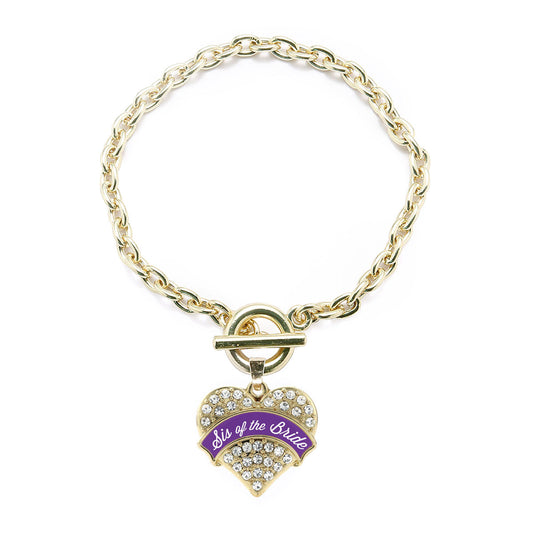 Gold Purple Sis of the Bride Pave Heart Charm Toggle Bracelet