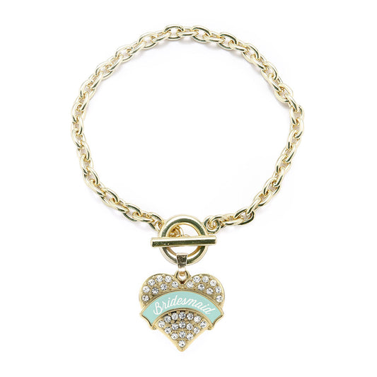 Gold Mint Bridesmaid Pave Heart Charm Toggle Bracelet