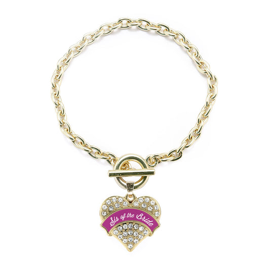 Gold Magenta Sis of Bride Pave Heart Charm Toggle Bracelet