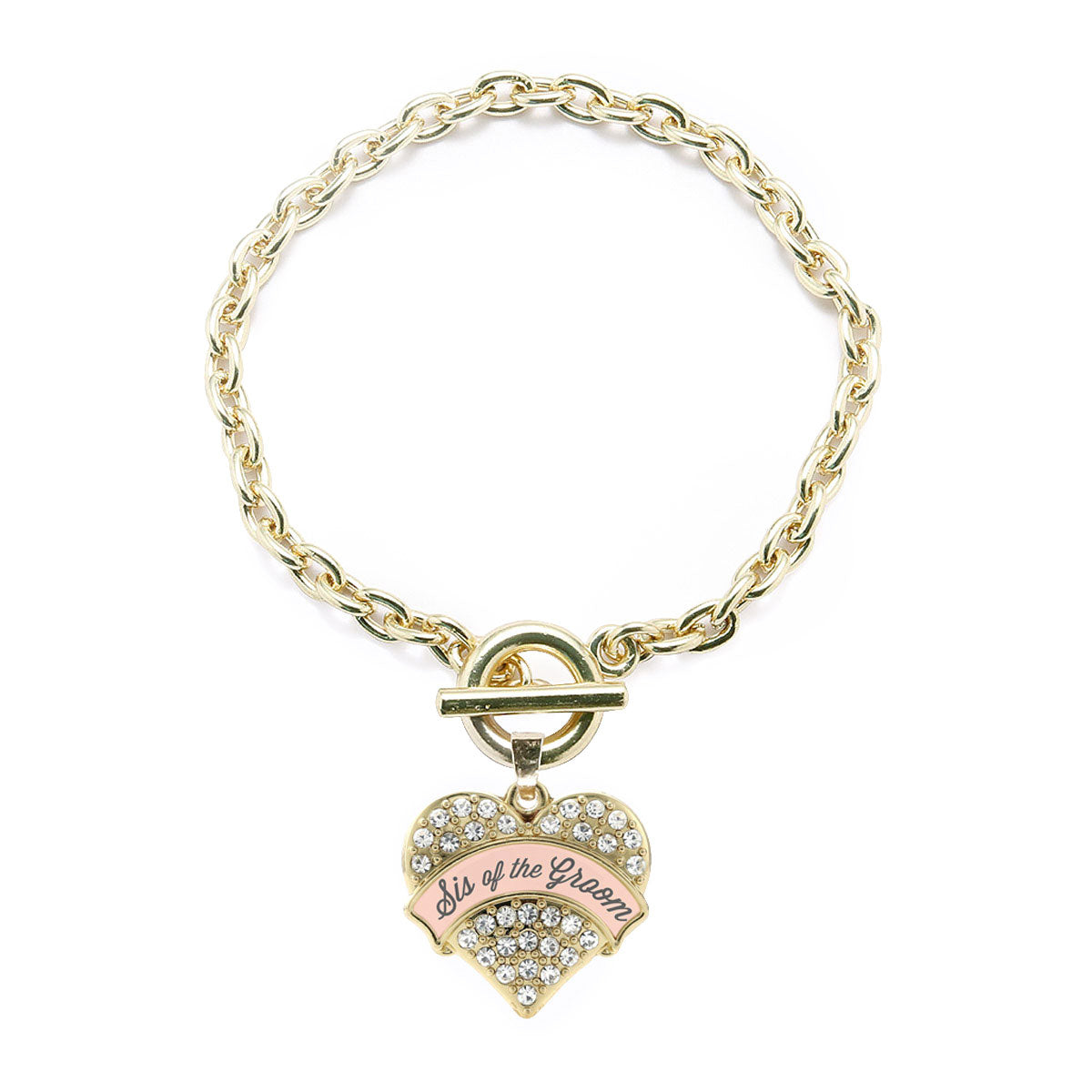 Gold Nude Sis of Groom Pave Heart Charm Toggle Bracelet