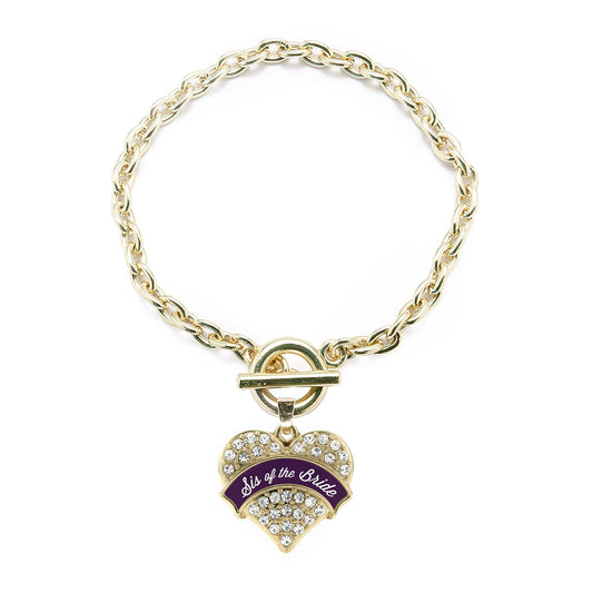 Gold Plum Sis of Bride Pave Heart Charm Toggle Bracelet