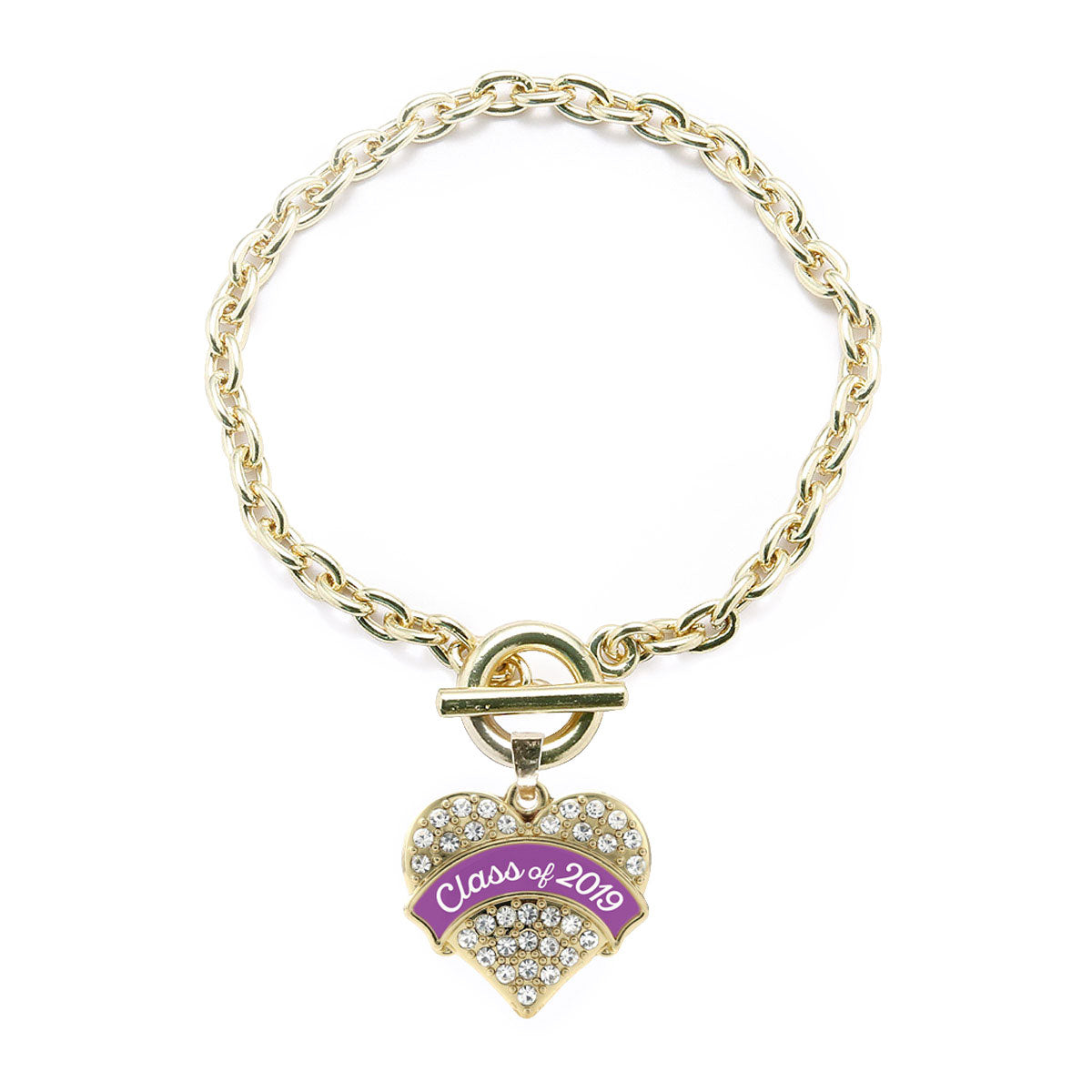 Gold Class of 2019 - Purple Pave Heart Charm Toggle Bracelet