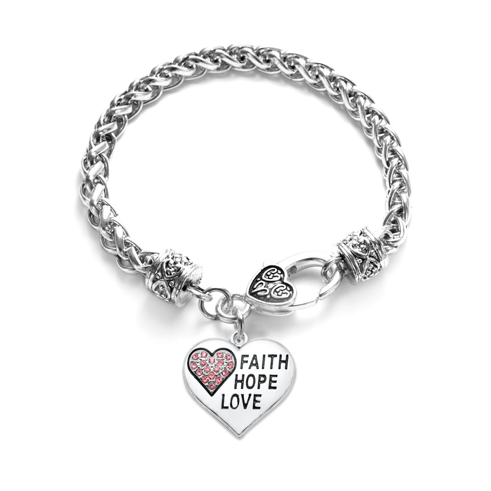 Silver Faith Hope Love Heart Charm Braided Bracelet
