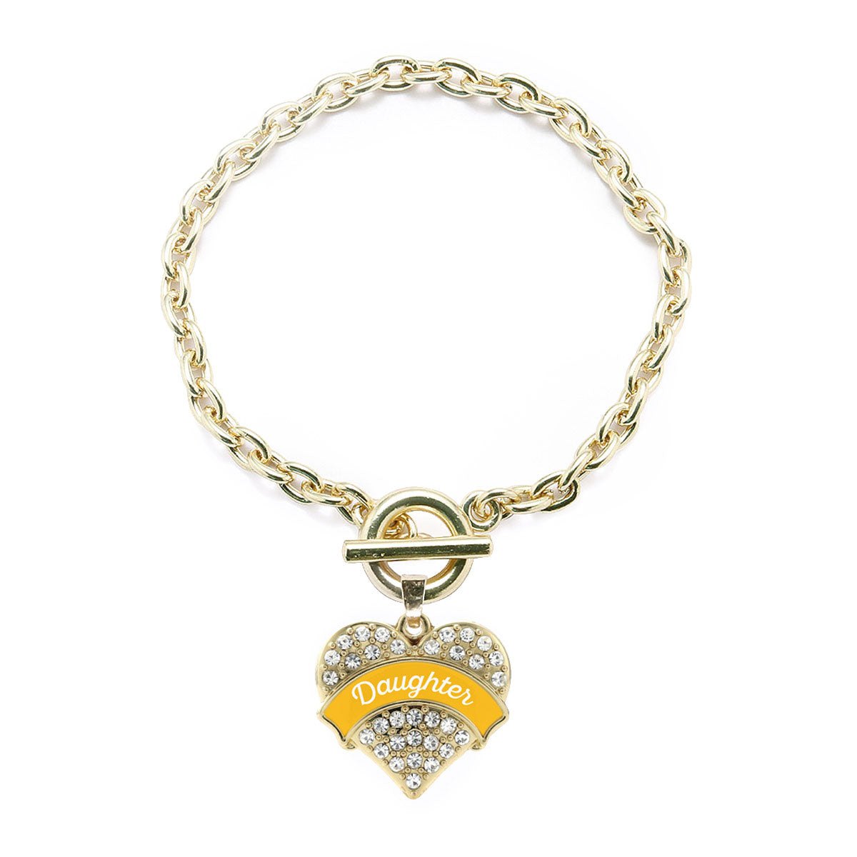 Gold Marigold Daughter Pave Heart Charm Toggle Bracelet