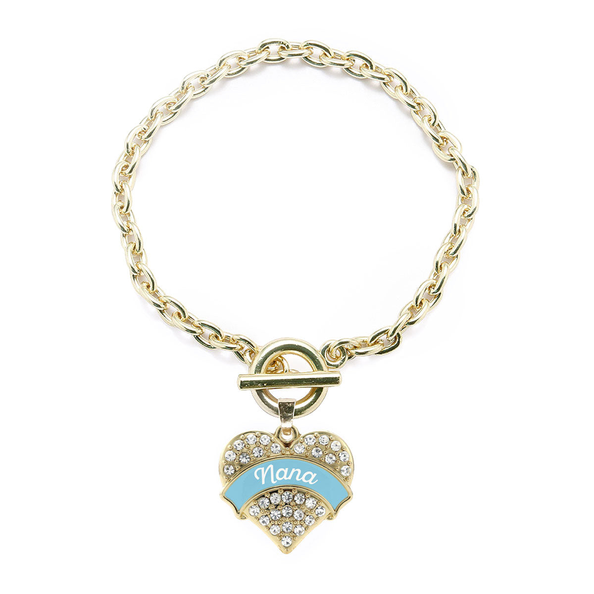 Gold Light Blue Nana Pave Heart Charm Toggle Bracelet